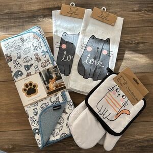 Cat Kitchen Pack - drying mat, towels, potholders